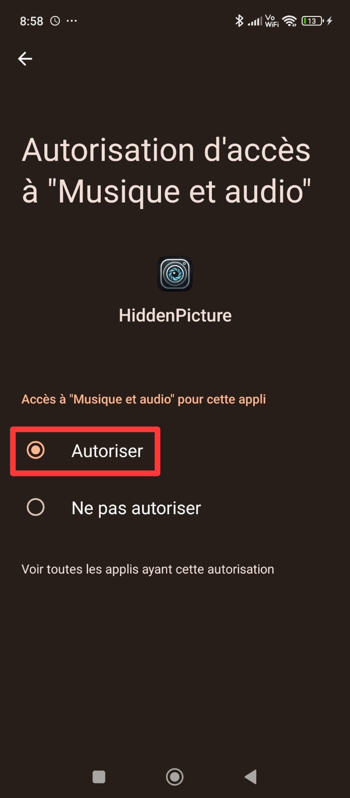 Autoriser l'appareil photo