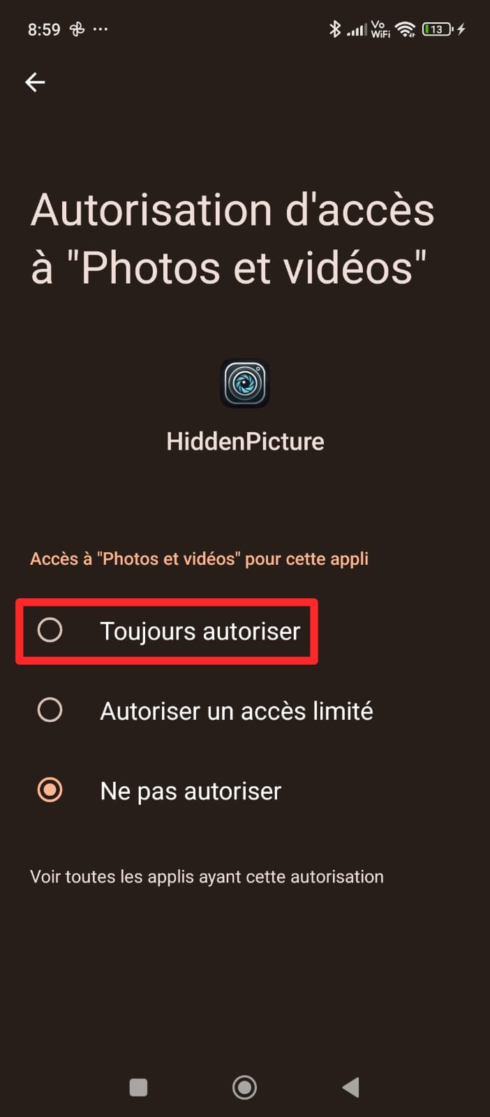 Autoriser l'appareil photo