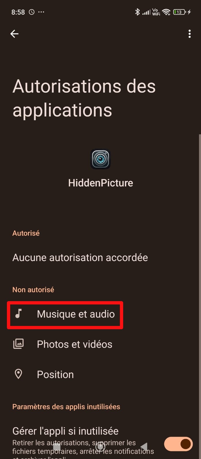 Autoriser l'appareil photo
