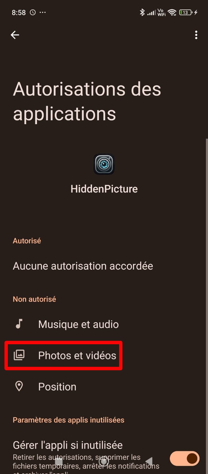 Autoriser l'appareil photo