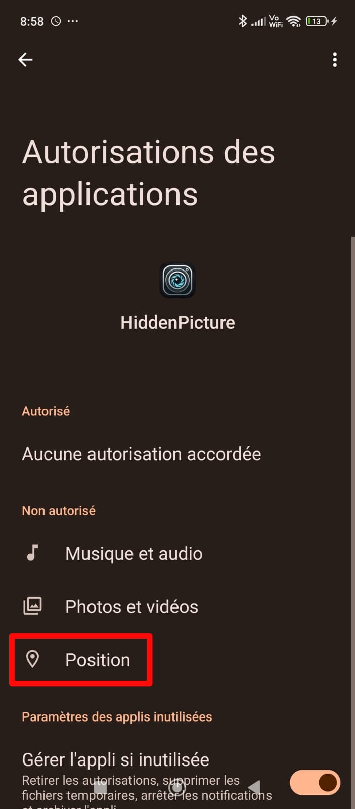 Autoriser l'appareil photo