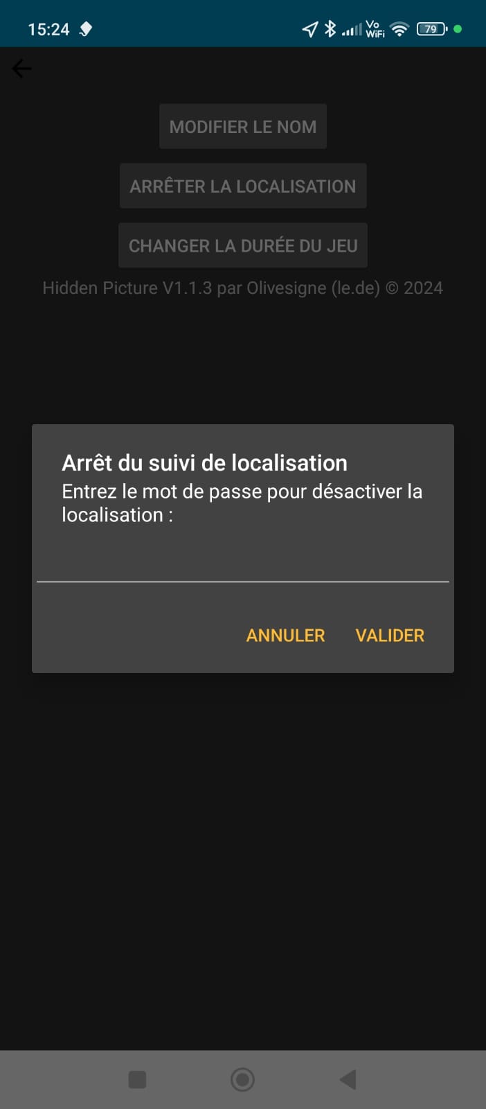 Système d'arrêt de suivi de localisation à la fin du jeu avec un certain mot de passe